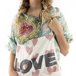 Magnolia Pearl Multicolor ruffle heart rainbow jabot with Floral Design